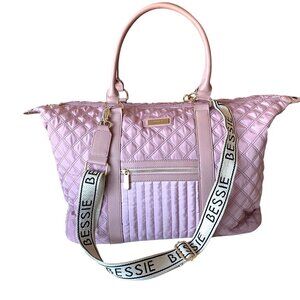 Bessie London Quilted Crossbody Weekender Travel Duffle Bag ‎ Lavender Pink NWOT